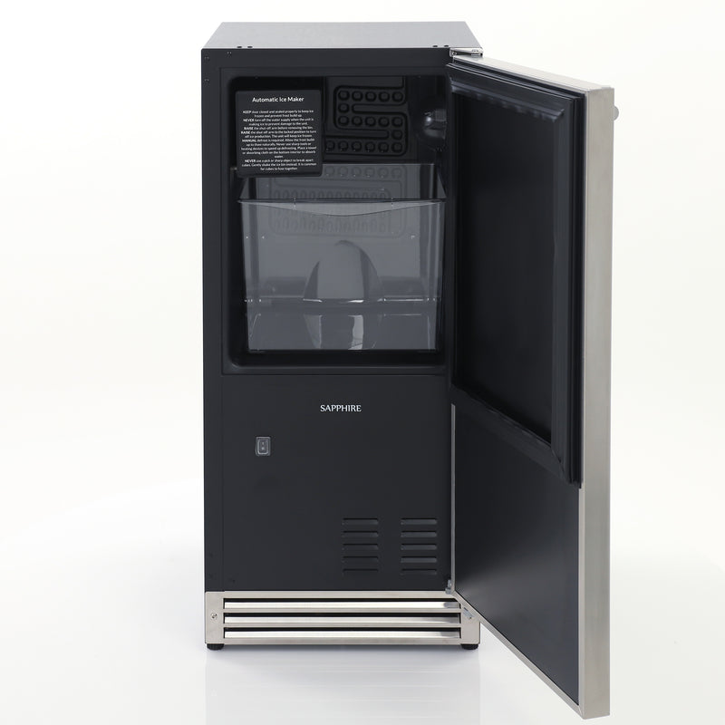 Sapphire Series 3 15" Indoor/Outdoor Premium Crescent Cube Ice Maker, in Stainless Steel