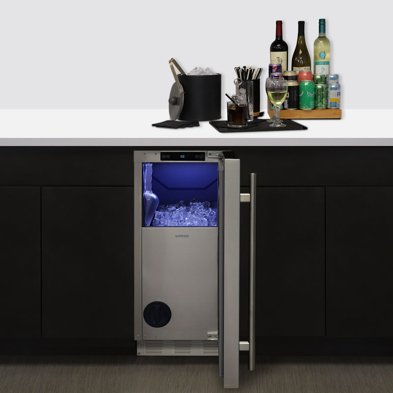 Sapphire Series 5, 15"W, Nugget Cube, Indoor, Stainless Steel, Gravity Drain, Commercial Ice Maker (SNIM155PSS)