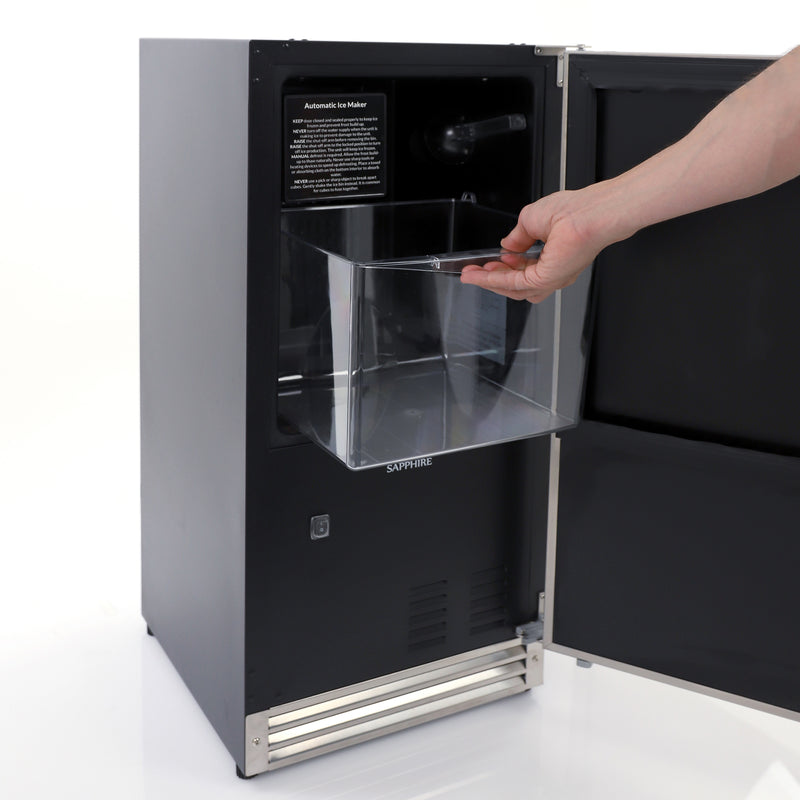 Sapphire Series 3 15" Indoor/Outdoor Premium Crescent Cube Ice Maker, in Stainless Steel